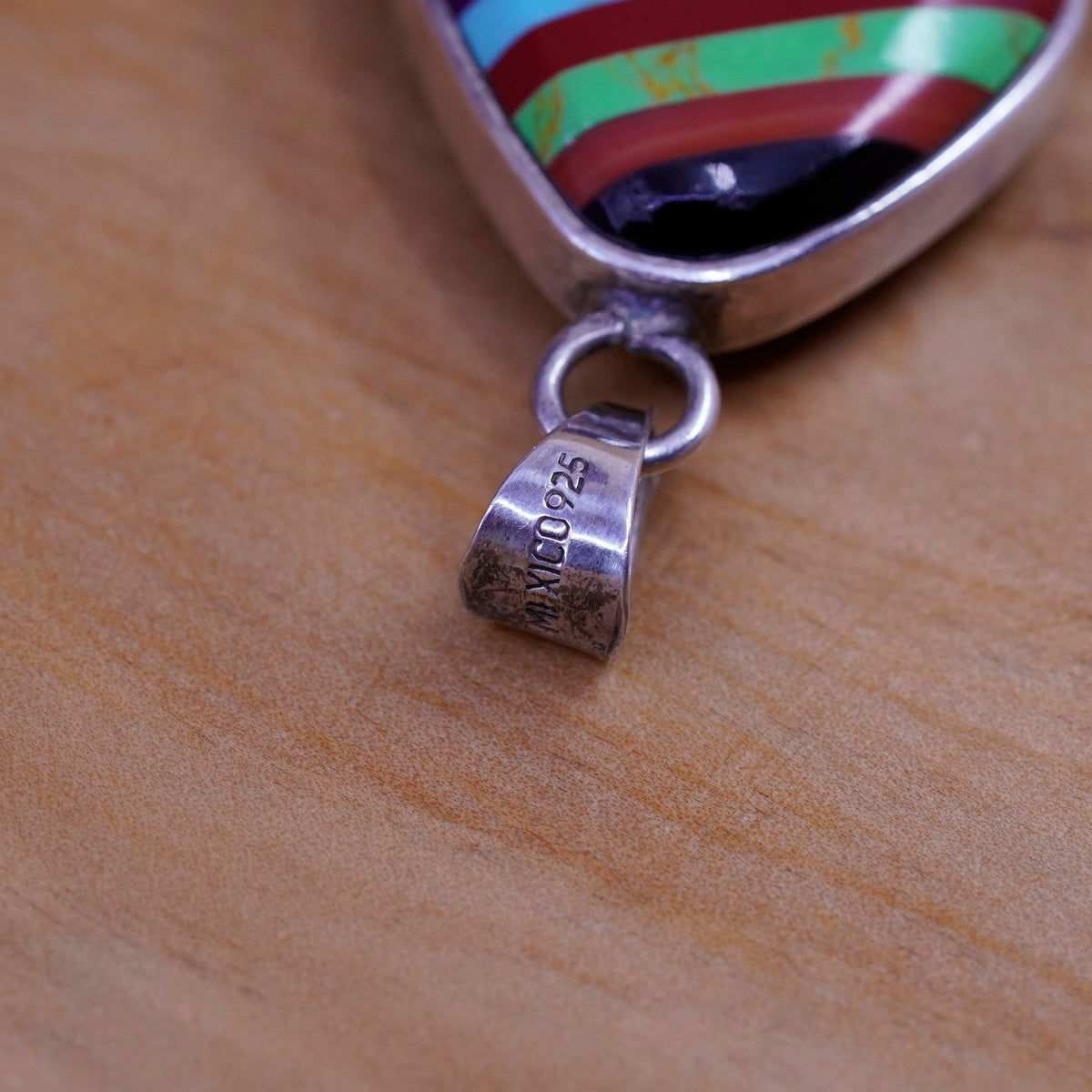 Vintage Mexico Sterling 925 silver handmade pendant turquoise malachite jasper