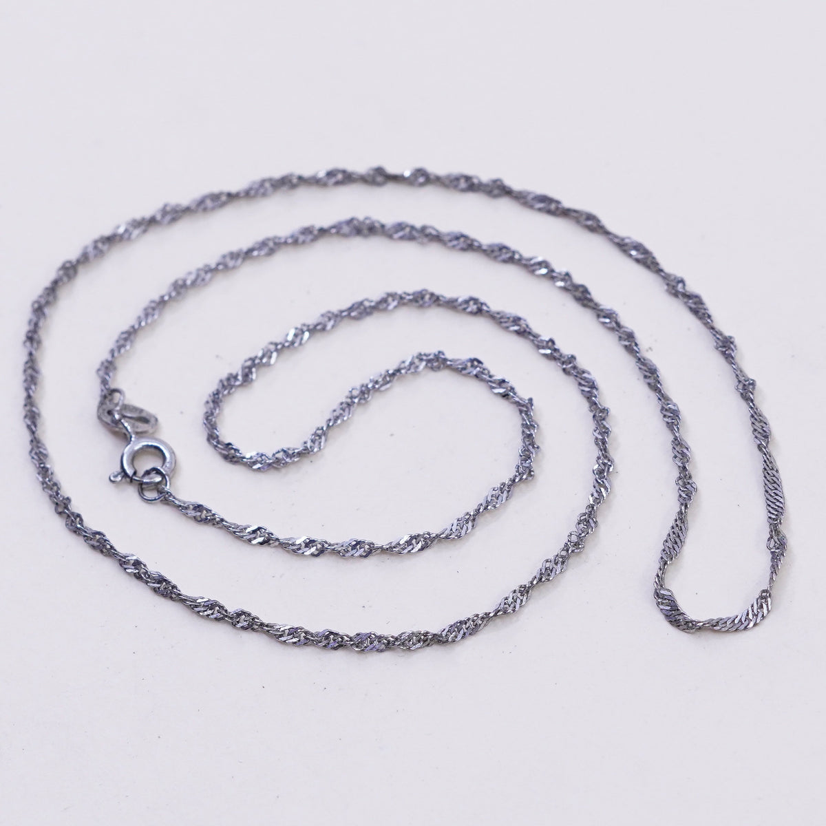 18”, 1mm, Vintage sterling silver Italy 925 silver twisted curb chain, necklace