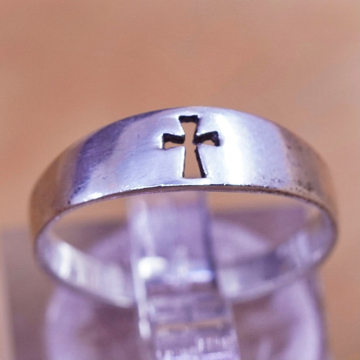 Size 6, vintage Sterling silver handmade ring, 925 band with cross cut out