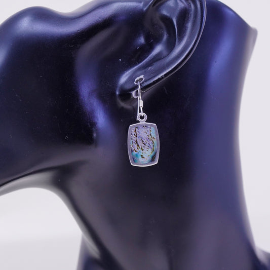 Vintage sterling 925 silver handmade oval earrings with abalone