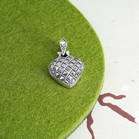 vintage sterling silver handmade pendant, 925 heart with marcasite