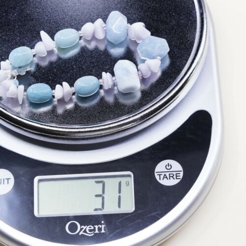 7”, Vtg Handmade Nugget Larimar, Quartz Bracelet W/ Elastic Band N 925 Flower