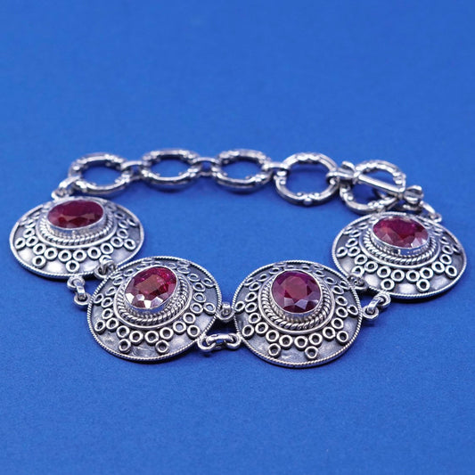 6”+2”, Benham Samuel BJC sterling silver handmade bracelet 925 w/ garnet