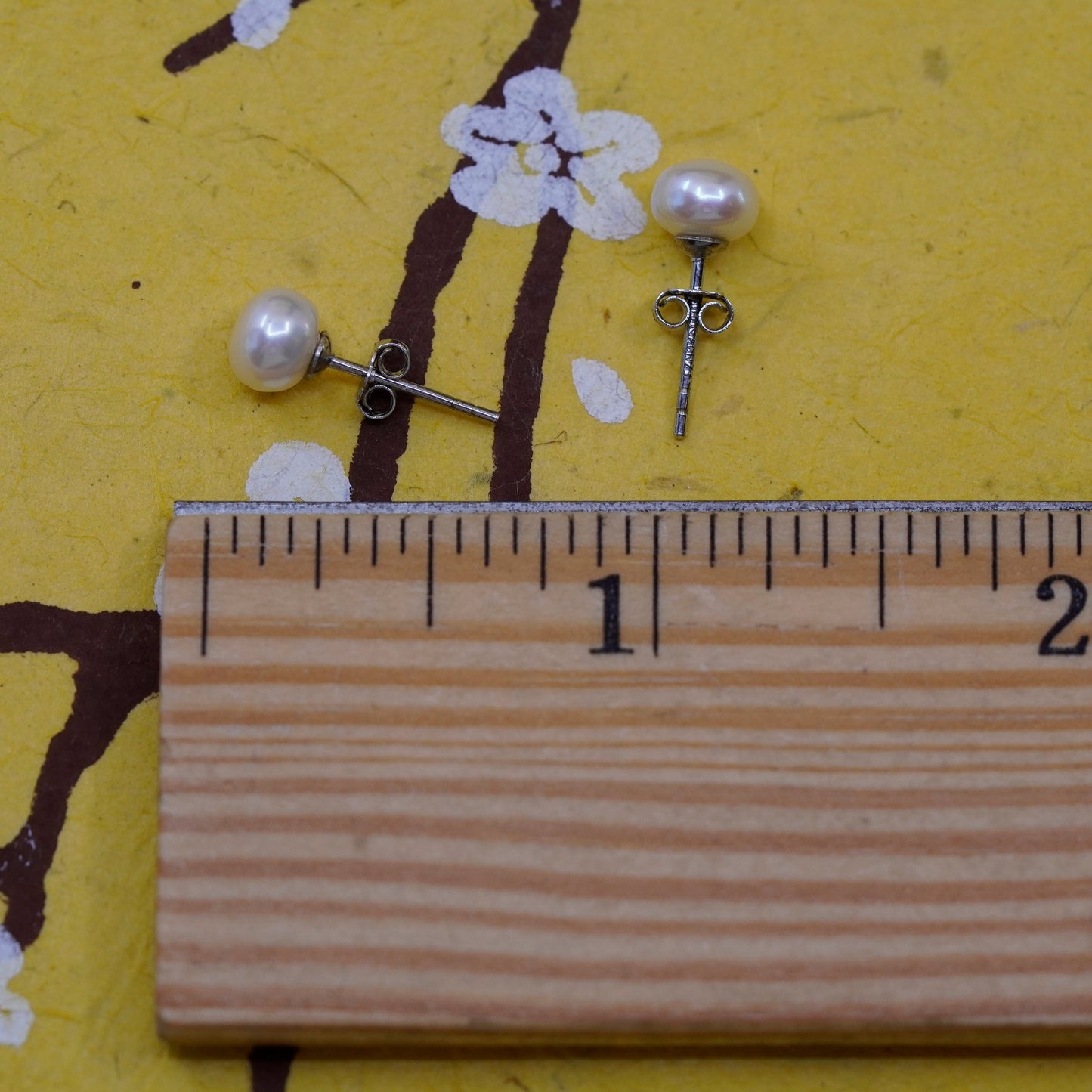 Vintage Sterling silver handmade earrings, 925 gray pearl studs