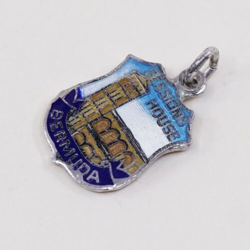 Vintage Sterling Silver Enamel Pendant, 925 Sessions House Bermuda Charm