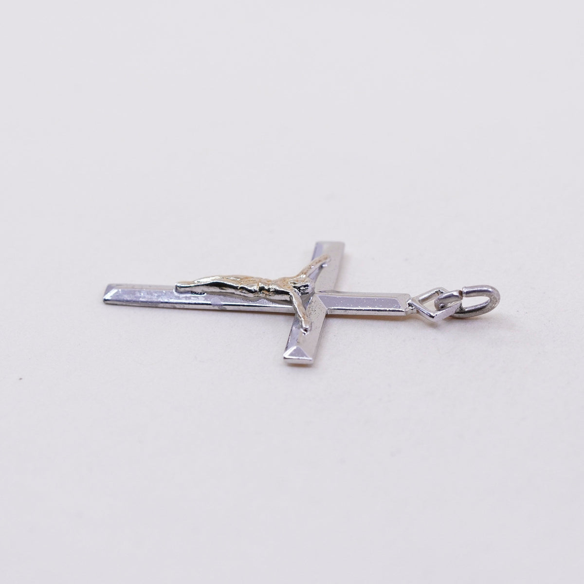 two tone sterling silver cross charm, 925 bracelet pendant, Christian, Catholic
