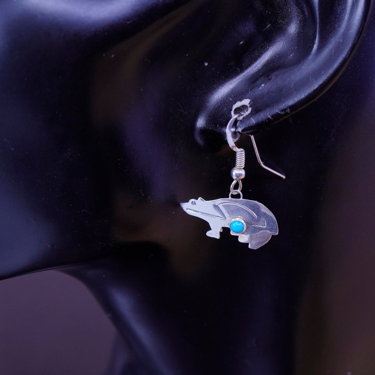 Native American Southwestern 925 Sterling silver bear earrings with turquoise