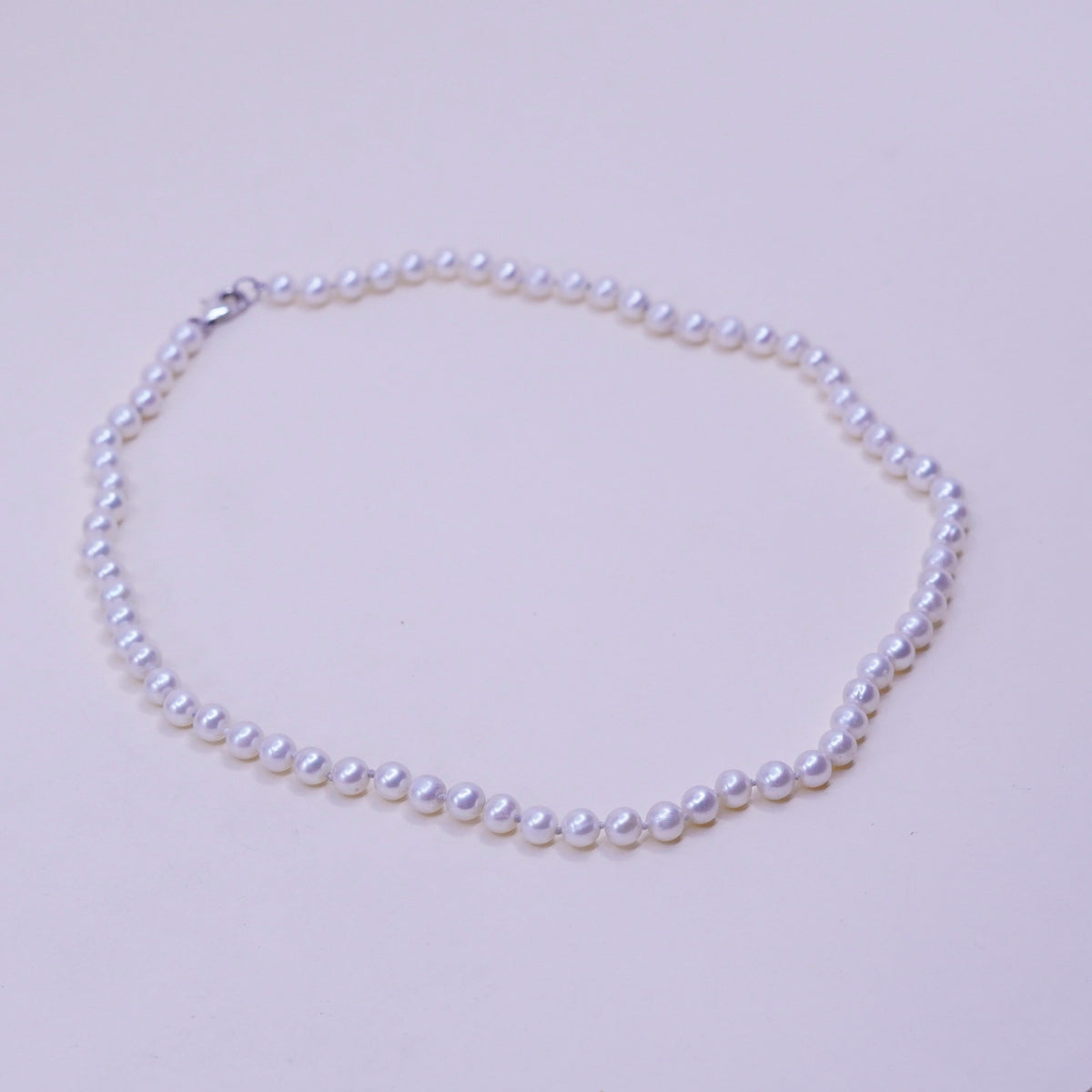 18”, Vintage freshwater pearl beads necklace chain sterling 925 silver clasp