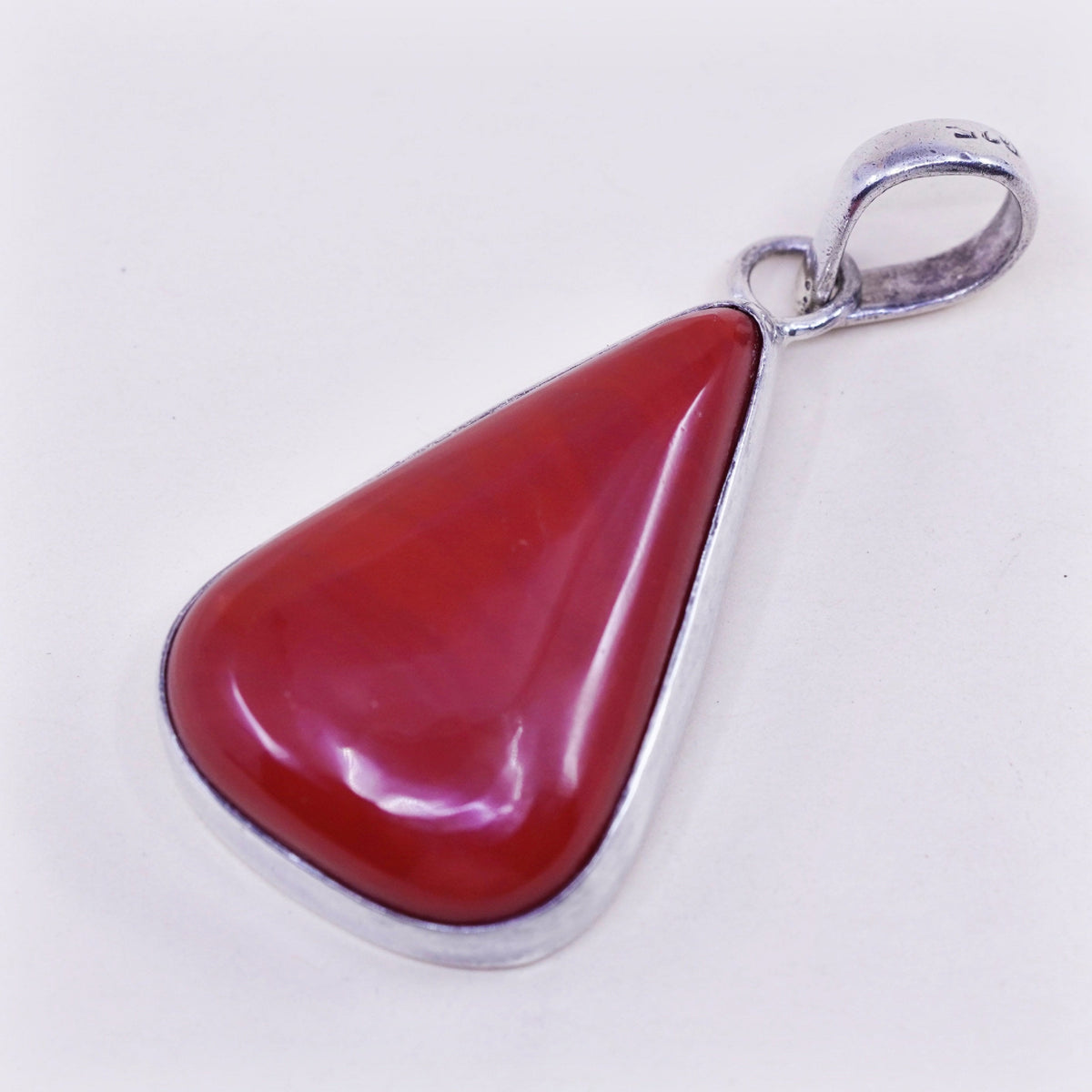Vintage sterling 925 silver handmade pendant with red jasper