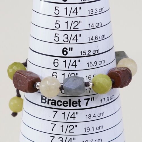 Size Adjustable, Waxed Threaded Mexico Handmade Jade N Jasper Bead Bracelet