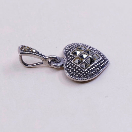 Vintage Sterling silver handmade pendant, 925 heart with marcasite