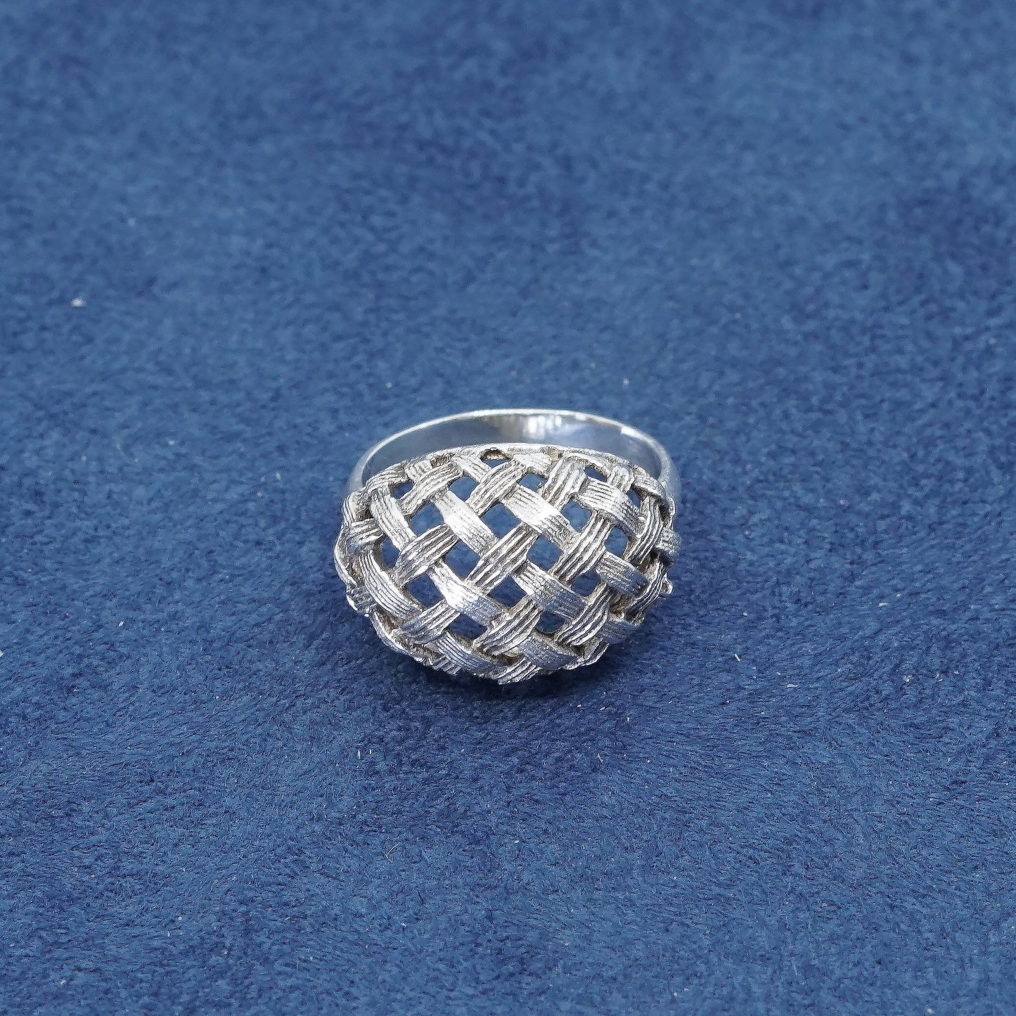sz 7, vtg Sterling silver handmade ring, 925 cocktail ring w/ woven, braid