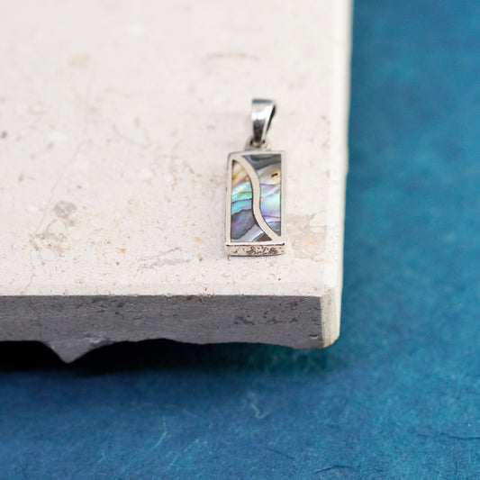 Vintage Sterling 925 silver handmade rectangular pendant with abalone