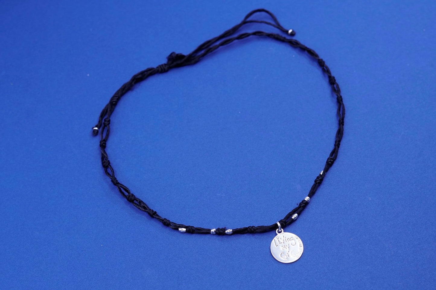 24”, vintage Sterling silver handmade necklace, black chain with sun pendant