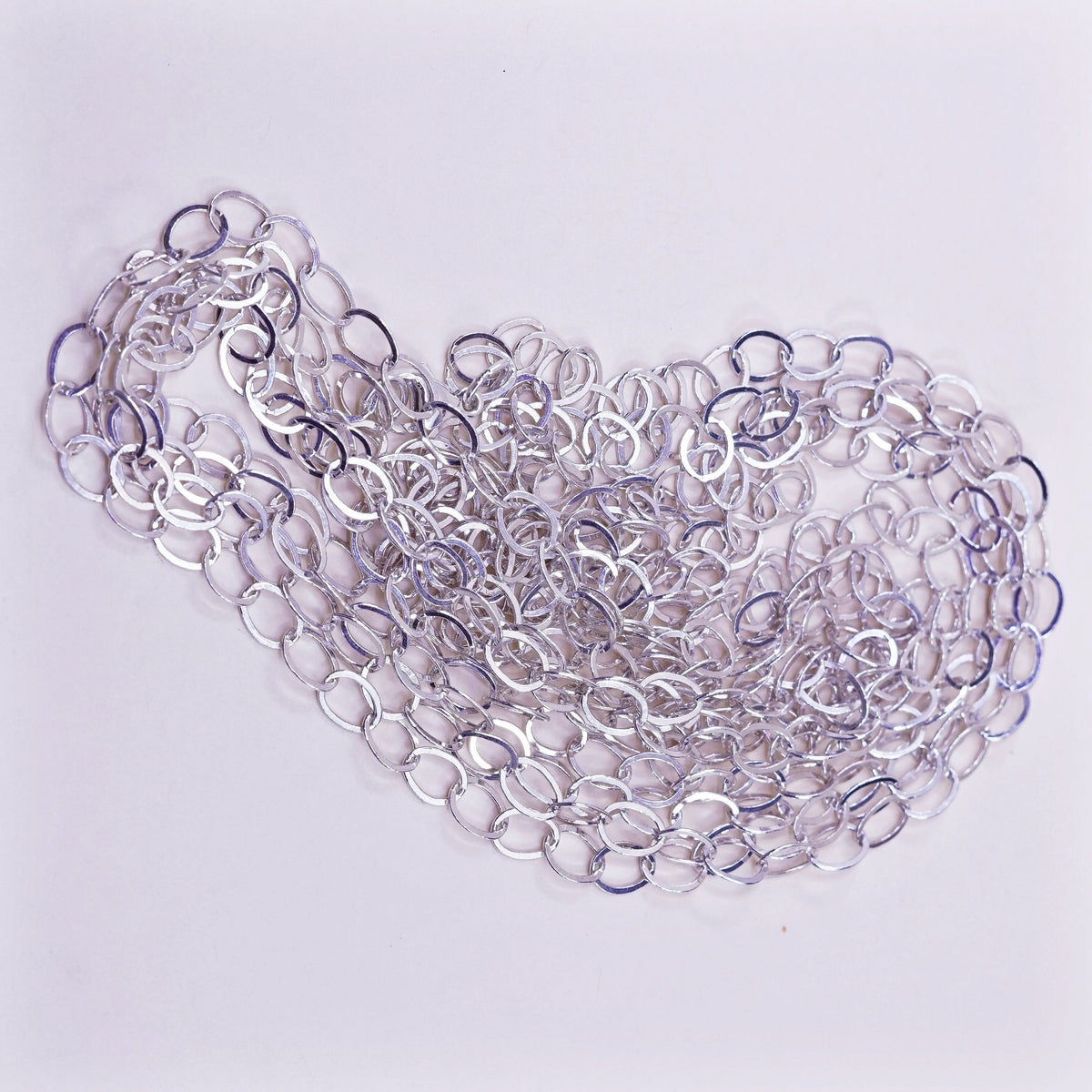 96” 7mm, vintage Sterling 925 silver flatten circle extra long necklace