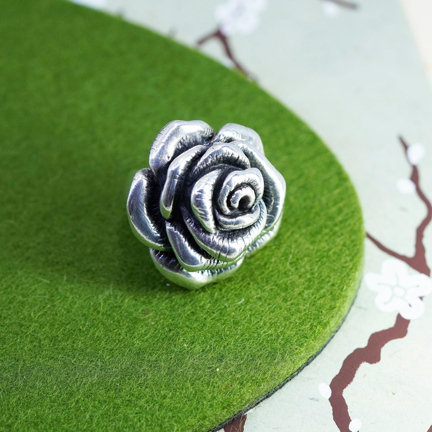 Size 7, Sterling silver handmade ring, huge statement puffy 925 silver rose