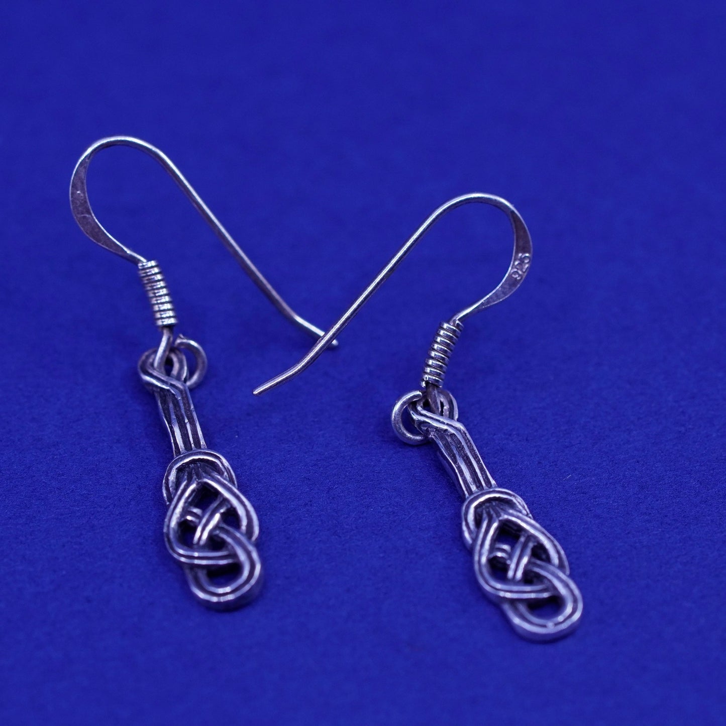 Vintage sterling silver handmade earrings, 925 filigree knot Irish drop