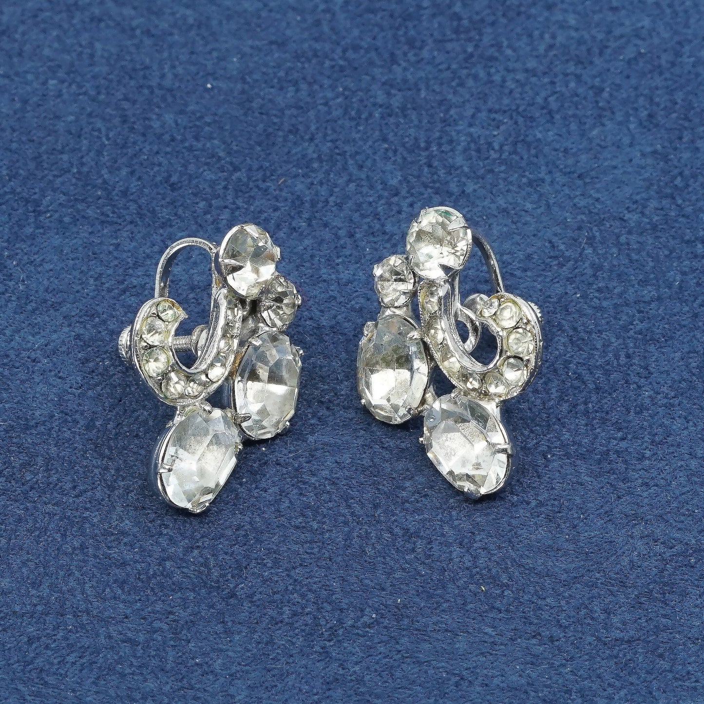 VTG Kramer Sterling silver screw back earrings, 925 W/ Rhinestone