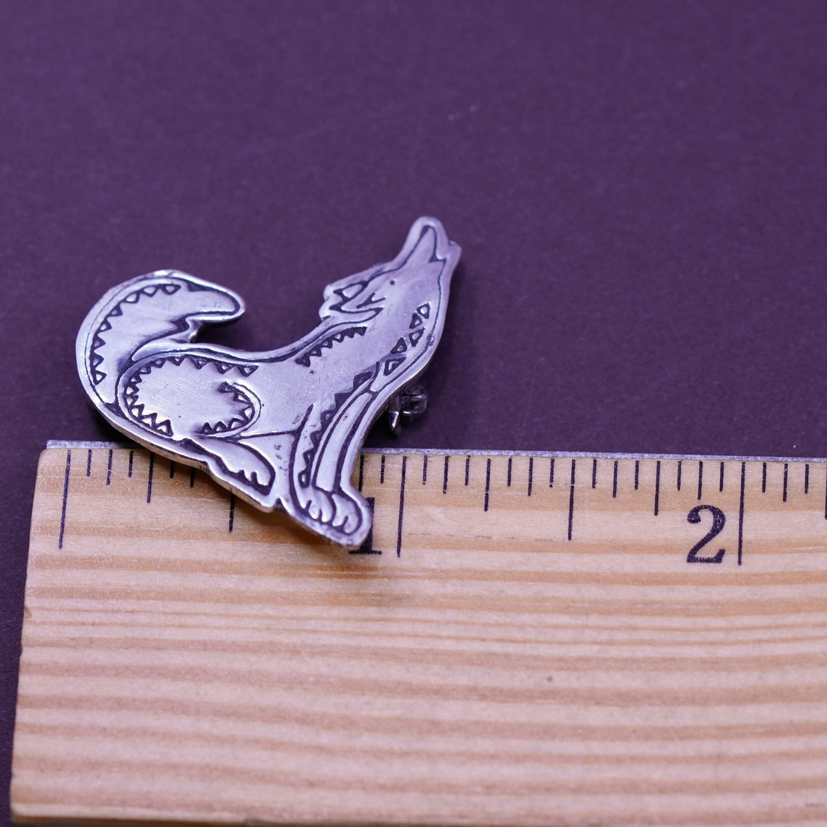 Vintage Mexico handmade sterling 925 silver wolf brooch