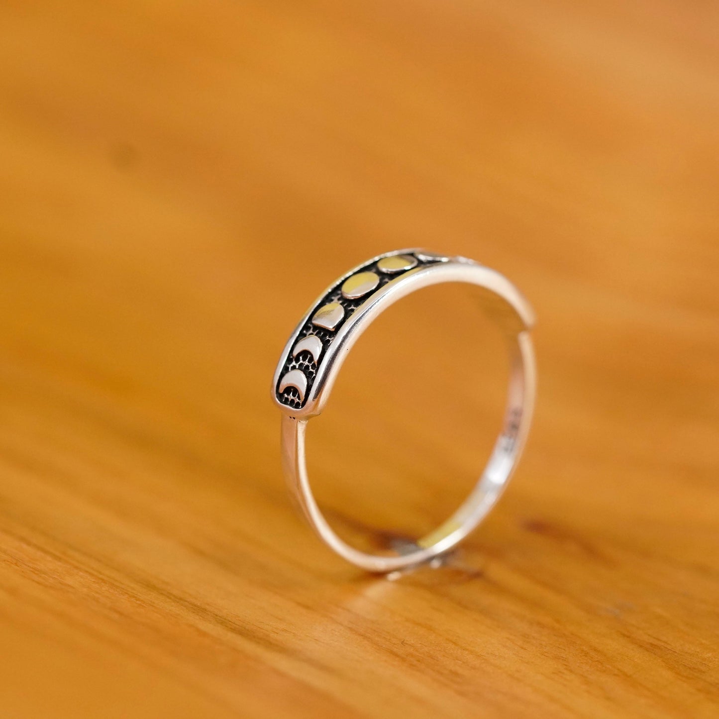 size 10, Sterling silver handmade ring, 925 stackable band with moon phases