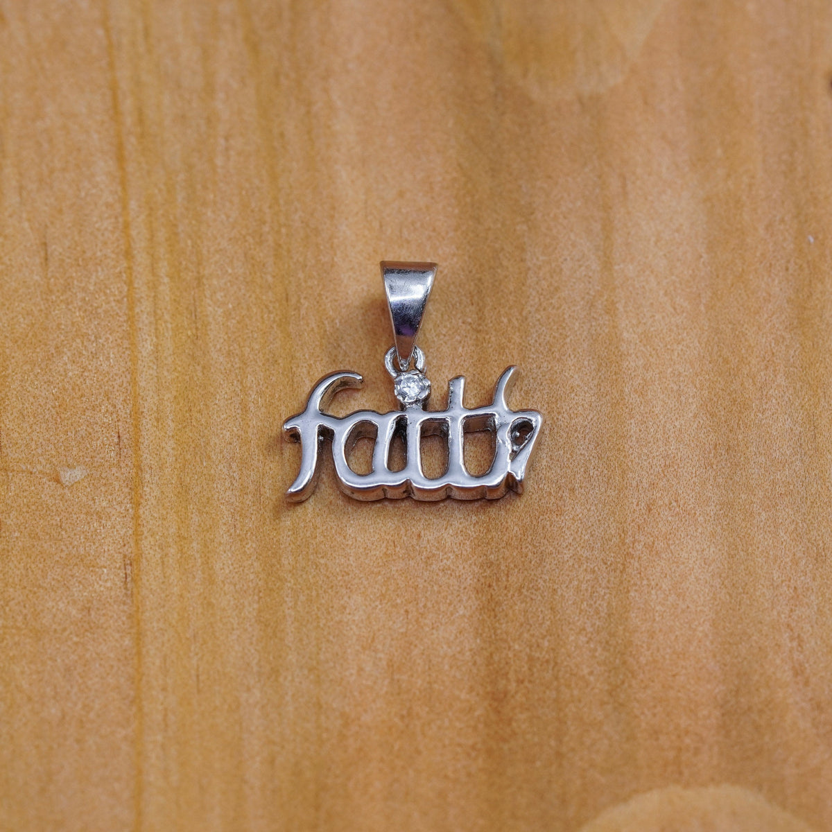 Vintage Sterling silver handmade pendant, 925 “faith” with diamond