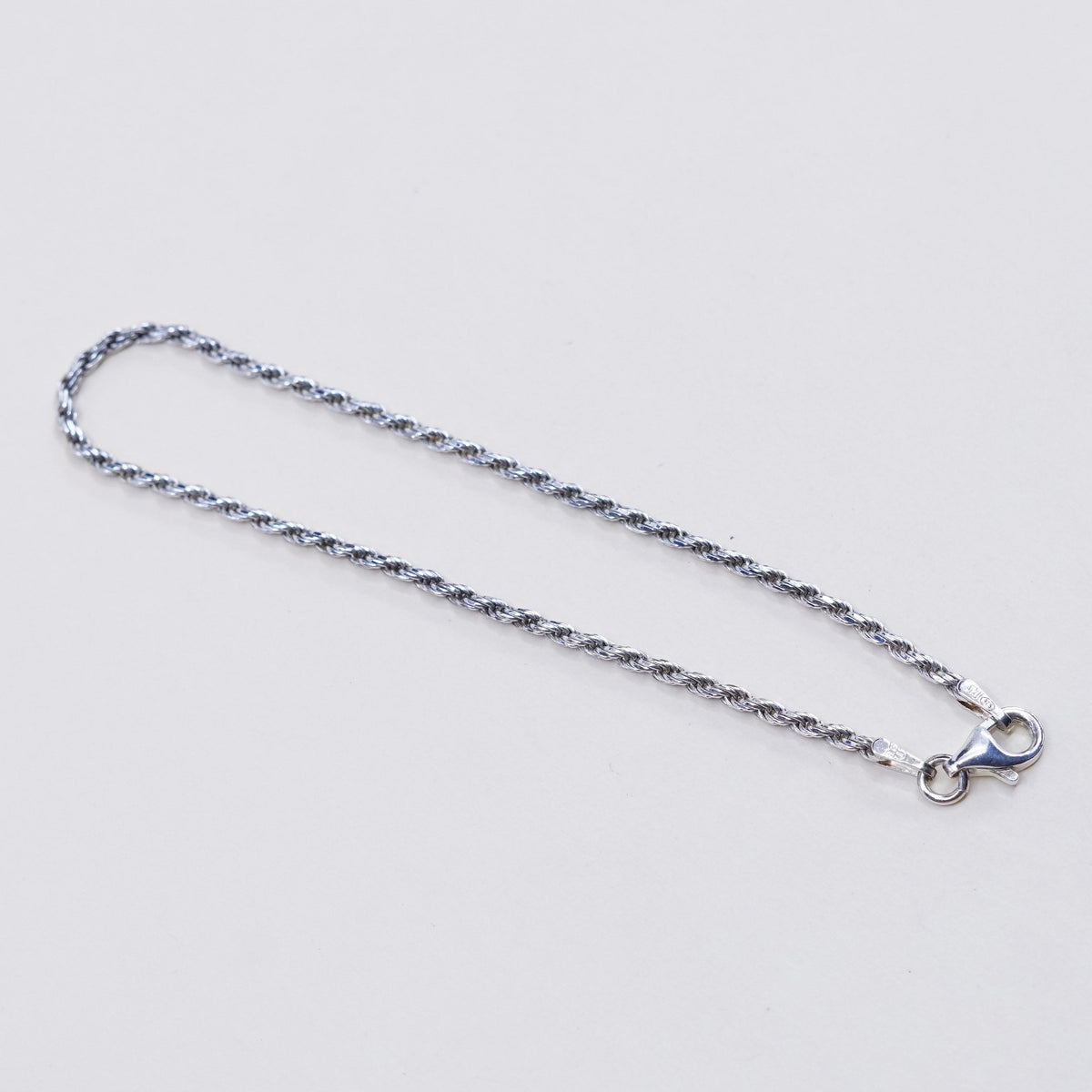 7”, 1.6mm, Vintage sterling 925 silver Italy rope chain bracelet