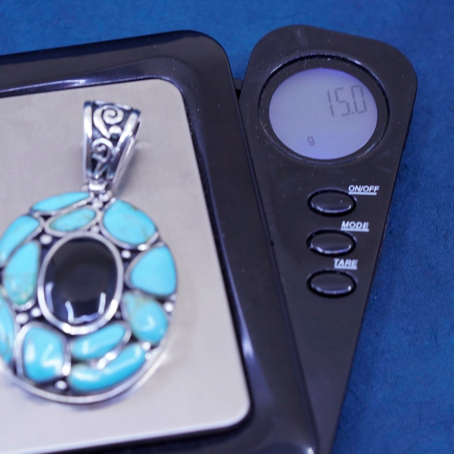 Vintage southwestern Sterling 925 silver handmade pendant with turquoise onyx