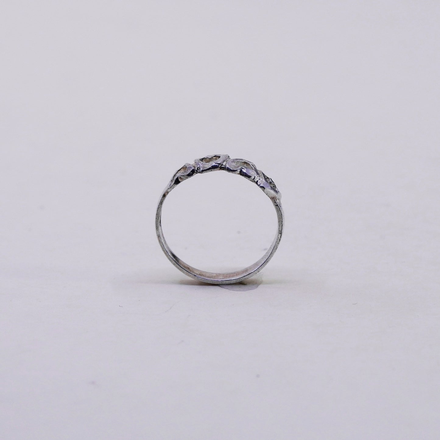 Size 7.25, vintage Sterling silver handmade band ring with heart, 925 band