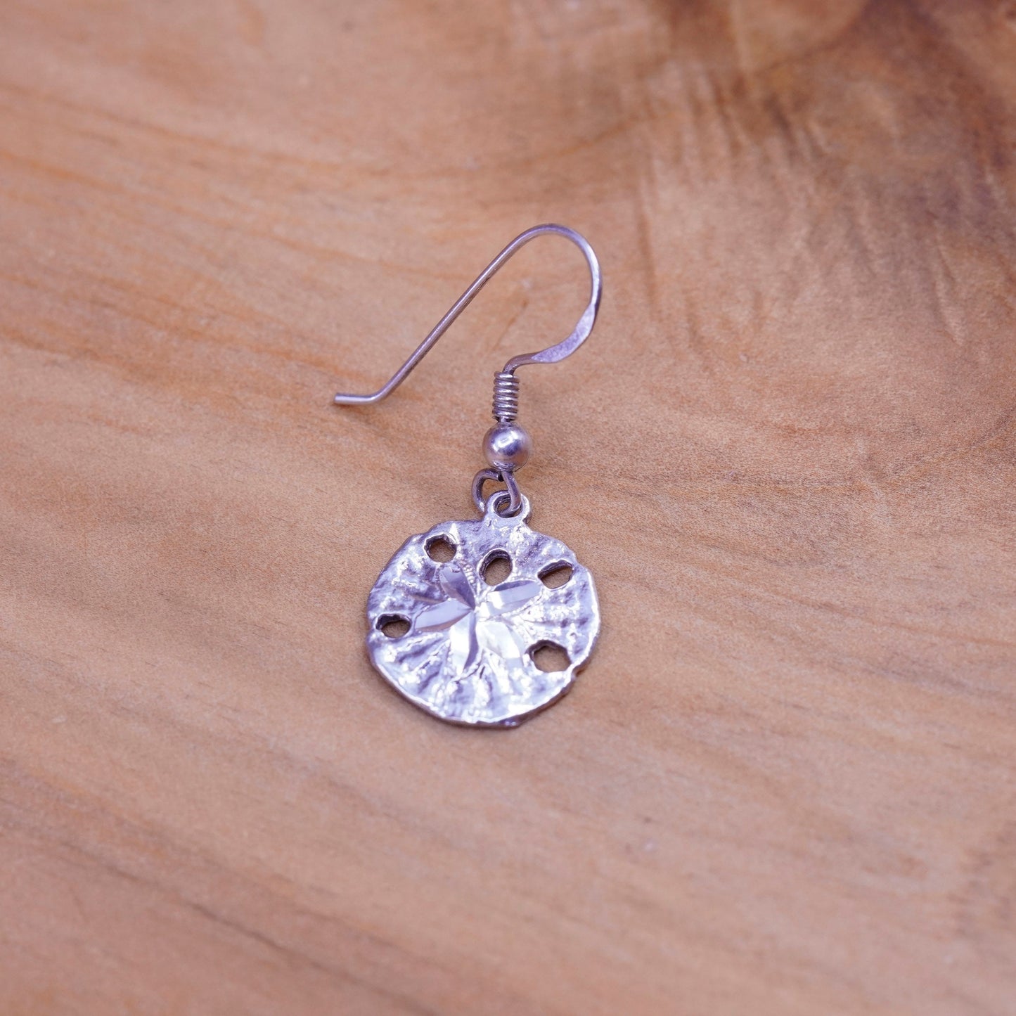 Vintage Sterling silver handmade earrings, 925 sand dollar drops