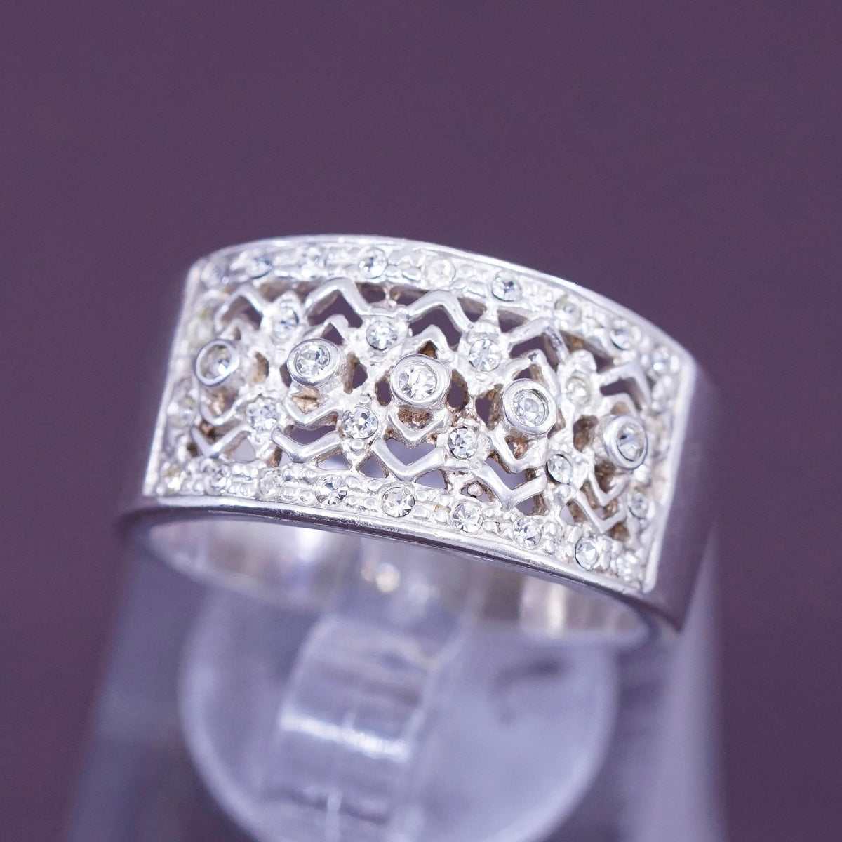 Size 7, vintage Sterling silver engagement ring, 925 band with cluster Cz
