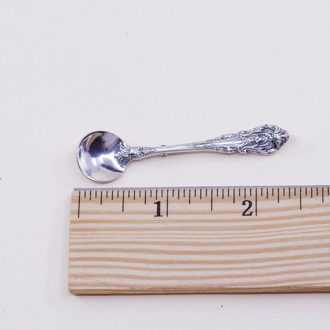 Vintage sterling silver handmade brooch, solid 925 silver spoon pin
