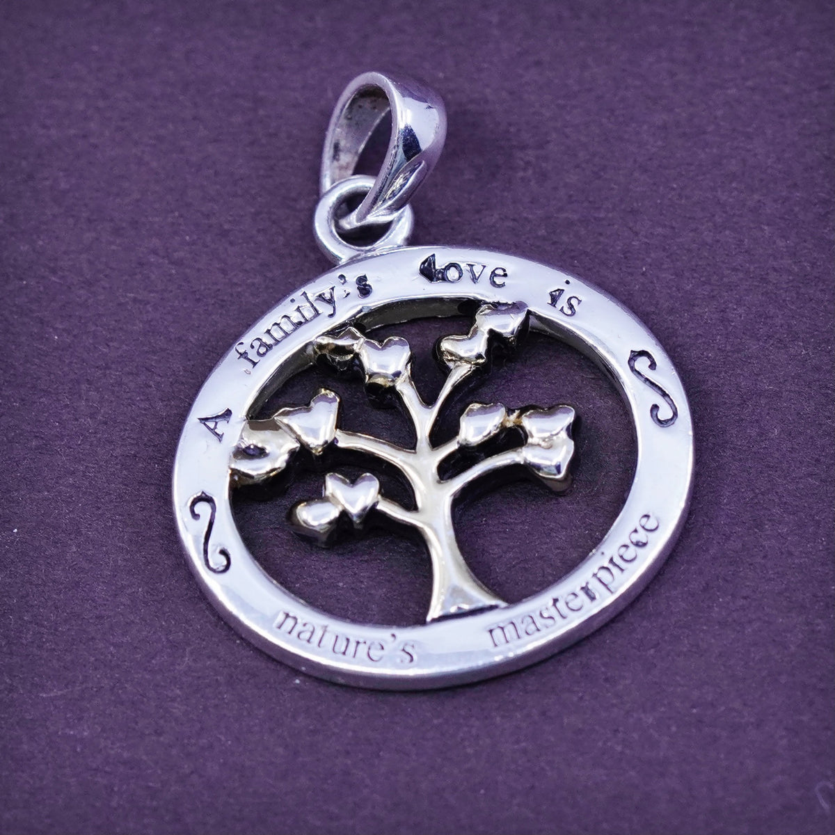 two tone Sterling silver handmade pendant, 925 tree pendant “a family’s love