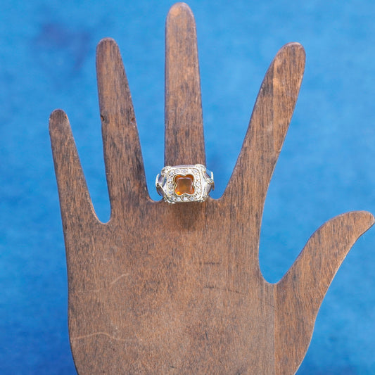 Size 7 vintage two tone Sterling 925 silver statement ring citrine white topaz