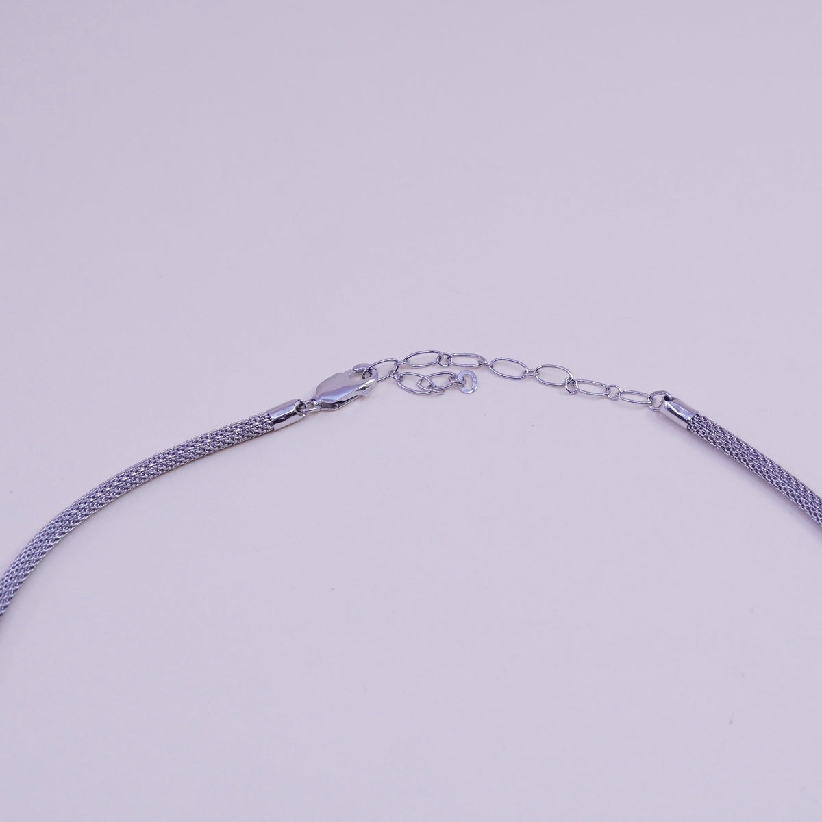 16”, vintage Italy Sterling silver necklace, 925 mesh chain with cz pendant
