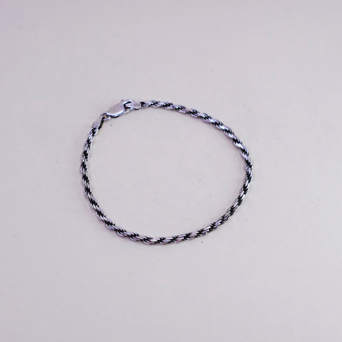 7”, 3mm, vintage Sterling silver rope chain, Italy 925 men’s bracelet