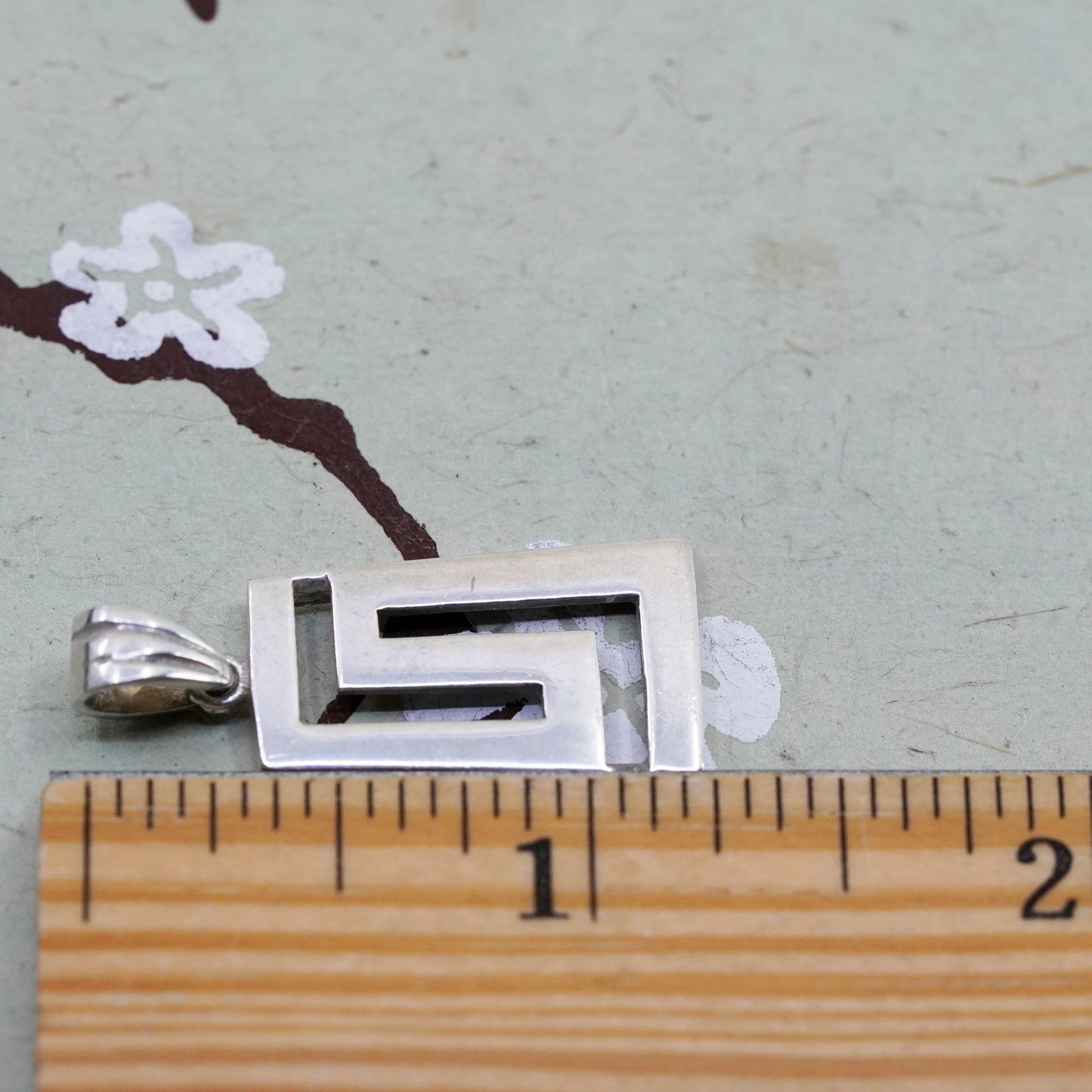 Vintage Sterling silver handmade charm, 925 Greek key pendant