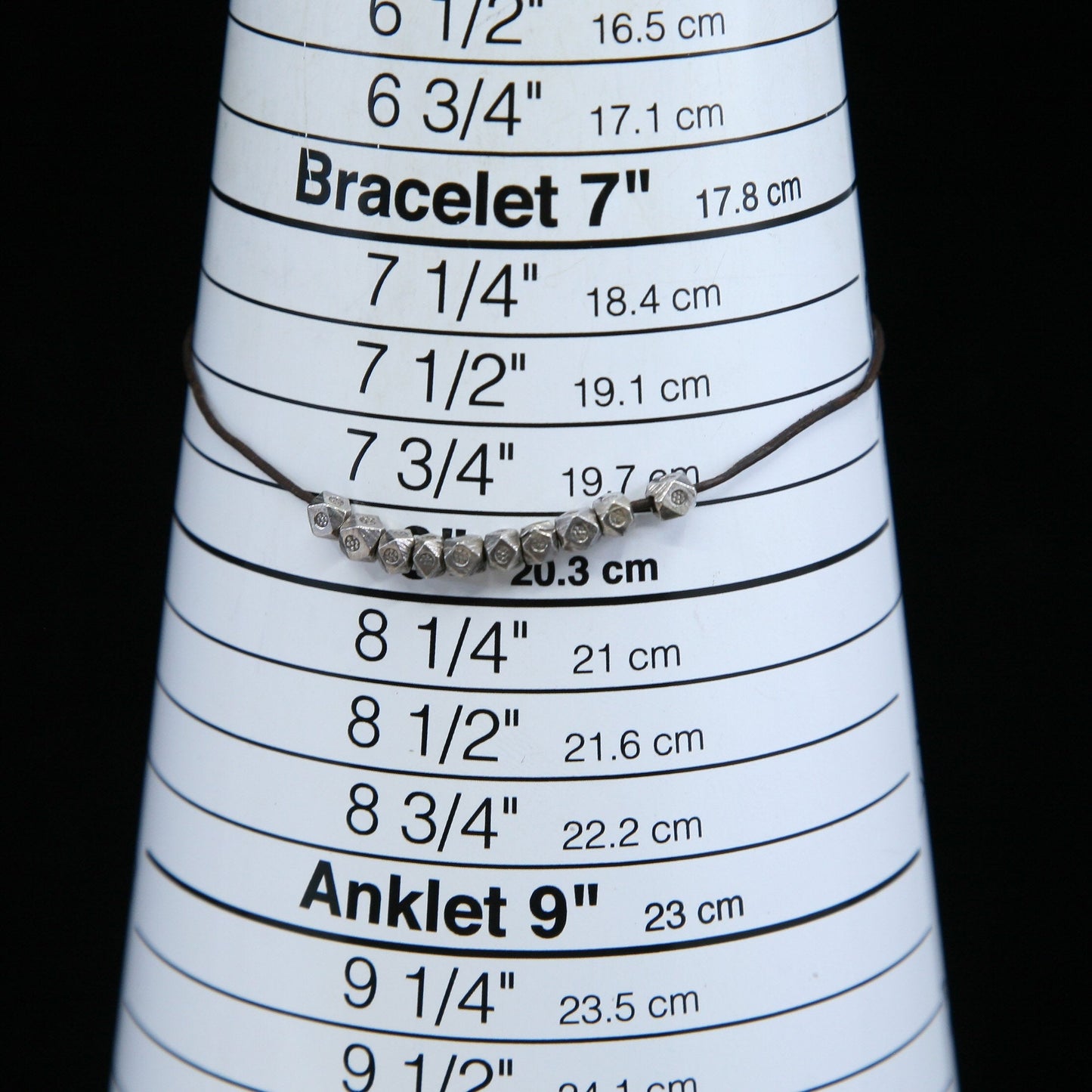 8" Vintage Sterling silver handmade bracelet, 925 beads w/ linen thread