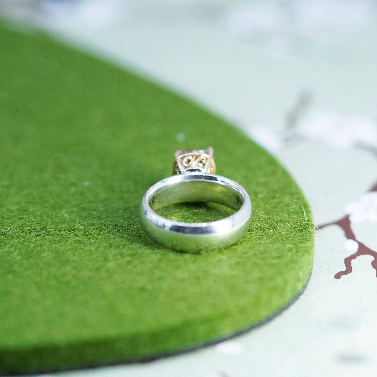 Size 7, VTG sterling 925 silver handmade pink crystal ring with 14K gold accent