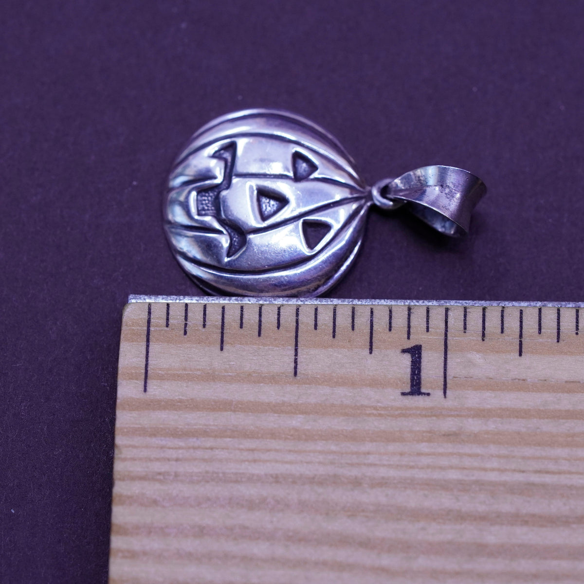 Vintage Sterling silver handmade pendant, 925 Halloween pumpkin