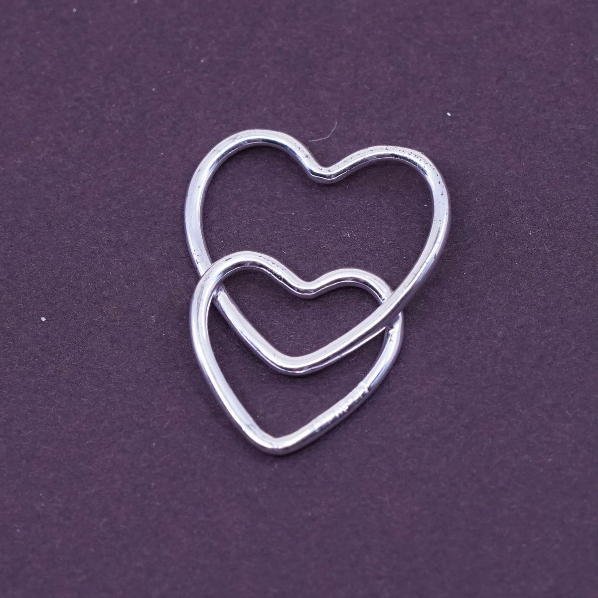 Vintage Sterling silver handmade pendant, 925 double heart charm