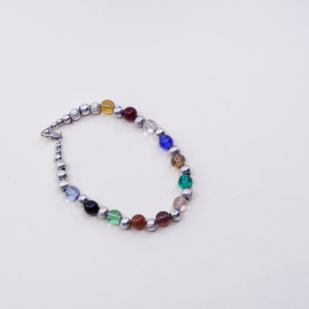 6.5”, italy sterling silver bracelet, 925 beads chain w/ crystal charms jewelry