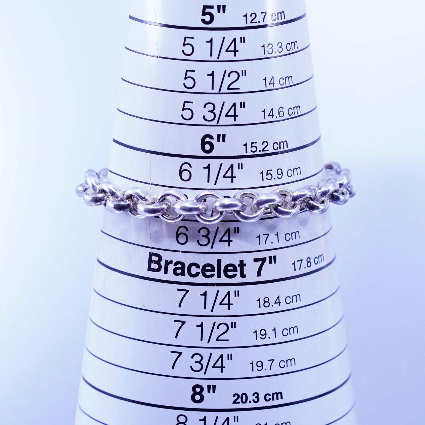 6.5”, Sterling silver bracelet 925 bold circle chain monogram “BEL” heart charm