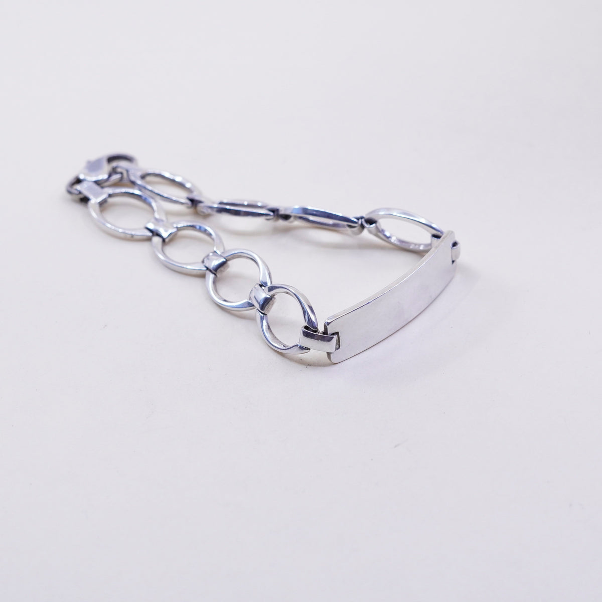 8”, Vintage sterling silver bracelet, 925 circle chain with blank bar tag
