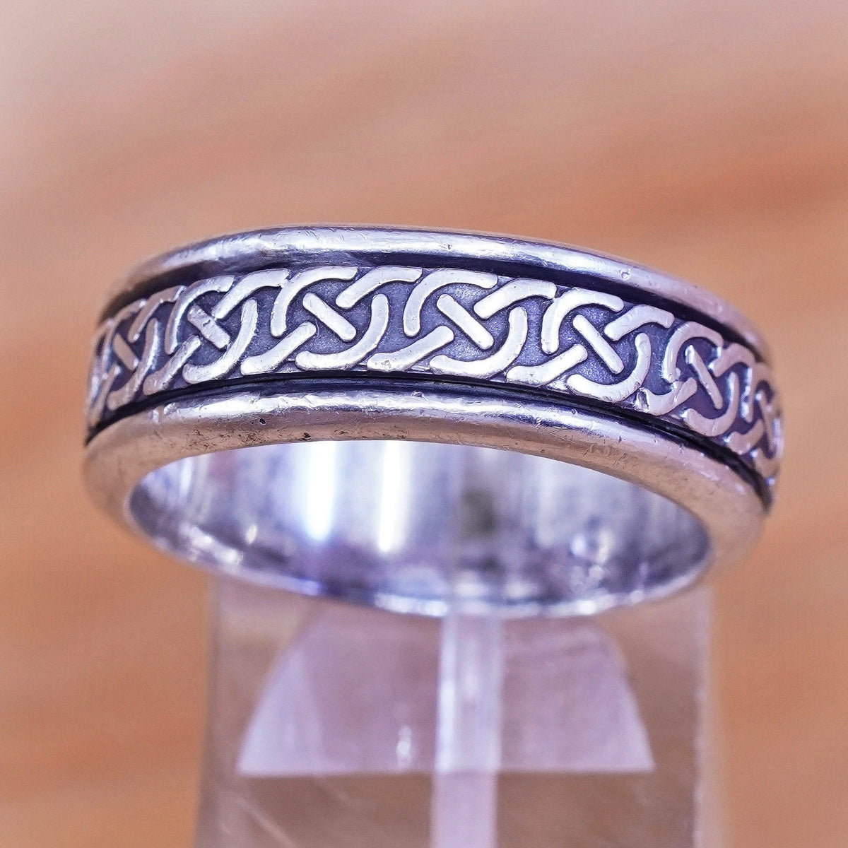 Size 10, vintage Sterling silver prayer ring, textured 925 spinner band