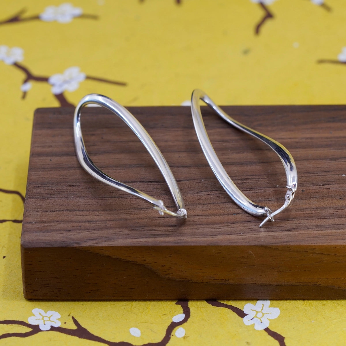 2.5”, vintage Italy Sterling silver handmade earrings, twisted 925 huge hoops
