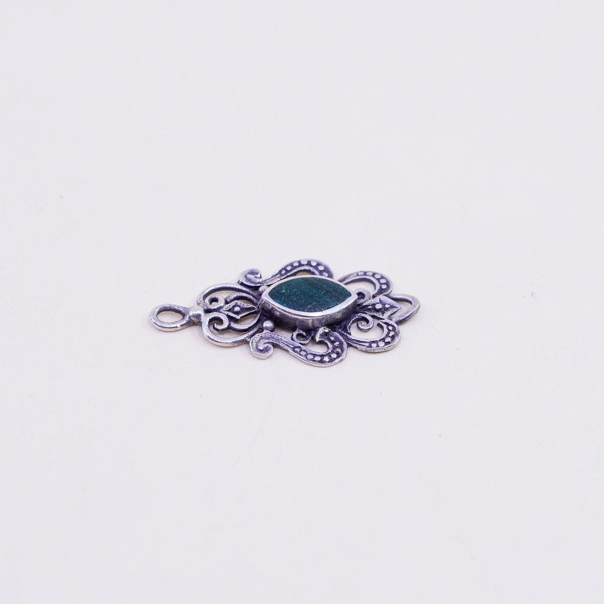 Vintage Sterling silver handmade pendant, 925 filigree malachite charm