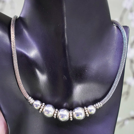 18+2”, sterling 925 silver bold wheat link chain necklace 15mm beads pendant
