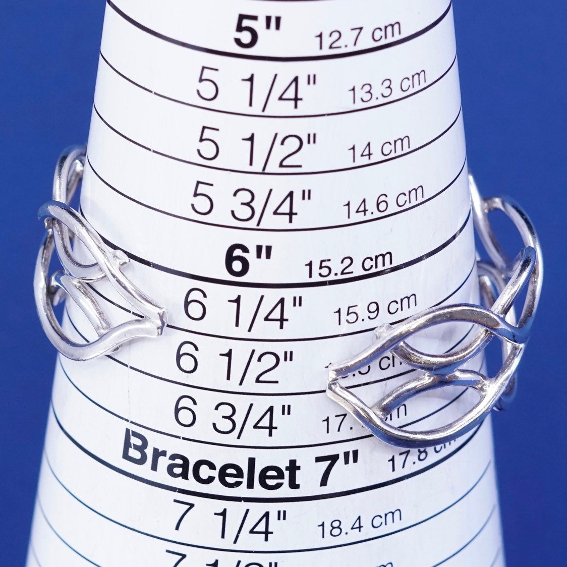 6.5", vtg Sterling silver handmade wavy bracelet, 925 cuff, stamped mexico 925