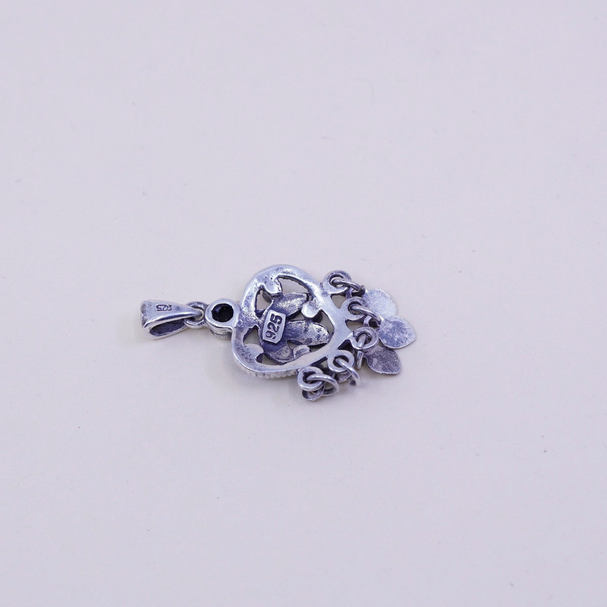sterling 925 silver handmade leafy heart pendant w/ mother of pearl N marcasite