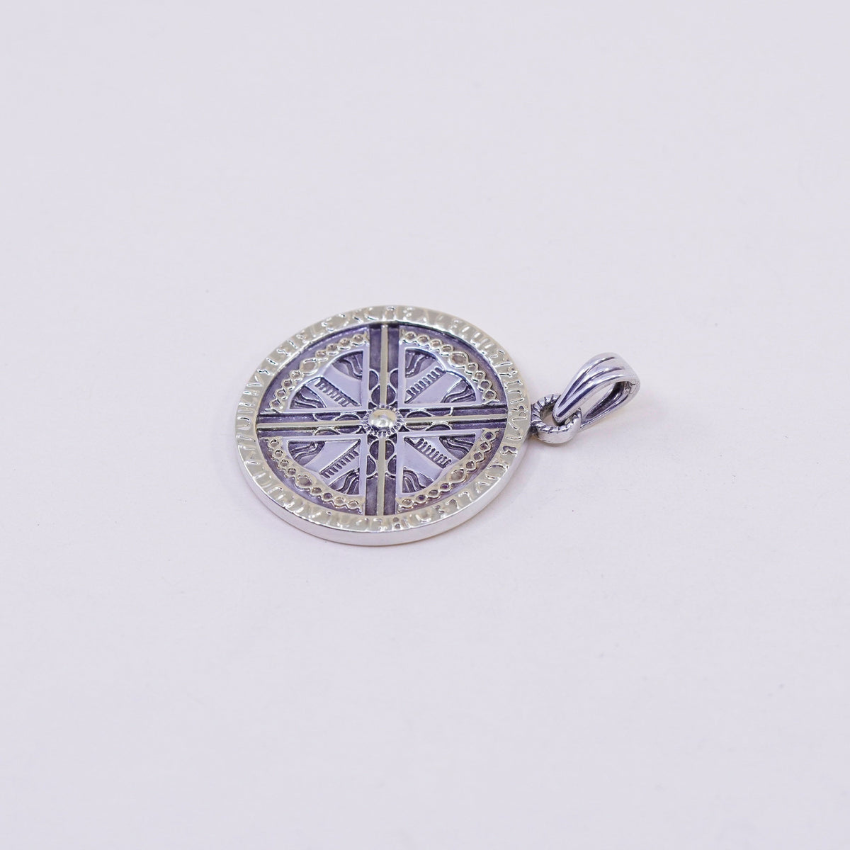 two tone 14K gold filled sterling silver handmade pendant, 925 compass charm